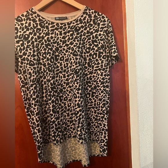 Zara Leopard Print Boxy Fit Short Sleeve Sz M Tee, Black Brown Beige - Picture 4 of 8